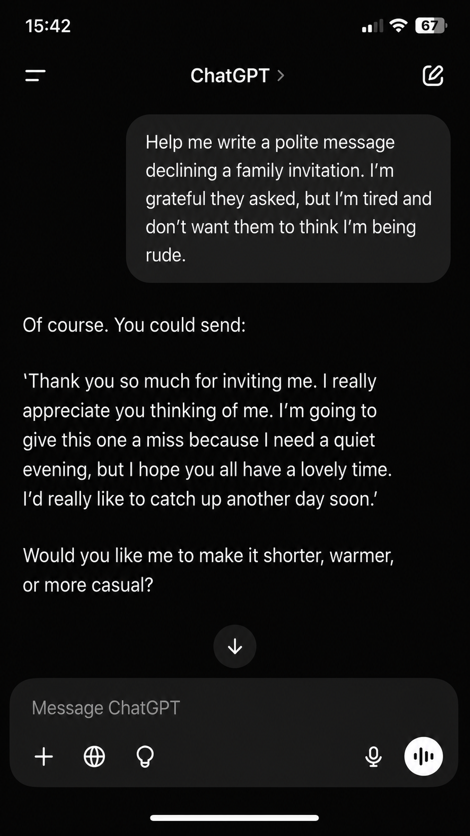 AI helping write a polite message
